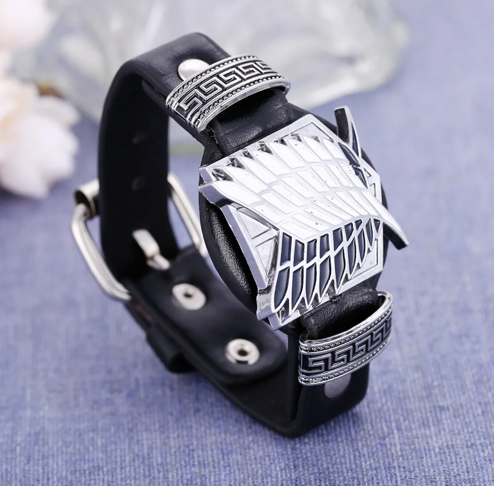 Anime Attack on Titan Japanese Leather Bracelet Cosplay Accessories Shingeki No Kyojin Cosplay Props Scouting Legion Men Women