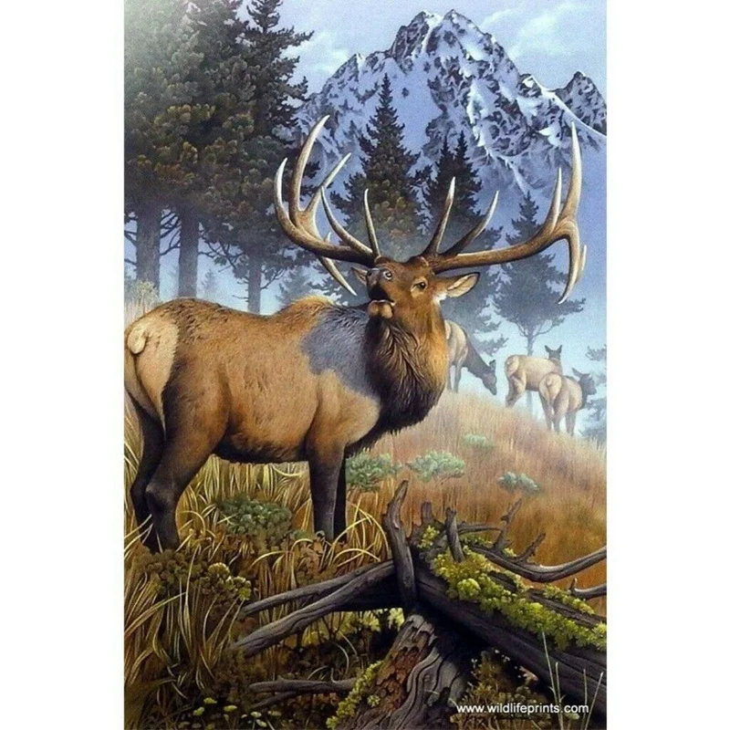 Full Drill 5D Diamond Painting Cross Forest Elk Stitch Kit Embroidery Home Decor