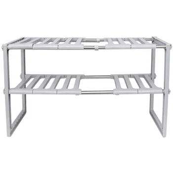 

1pc Stainless Steel Retractable Rack Practical Kitchen Rack Multi-Function Pot Storage Shelf Storage Rack