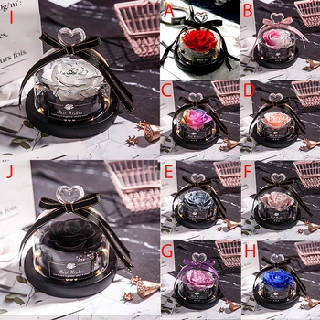 

Everlasting flower finished glass cover single branch with lamp glowing rose Tanabata Valentine's Day creative gift For Lady