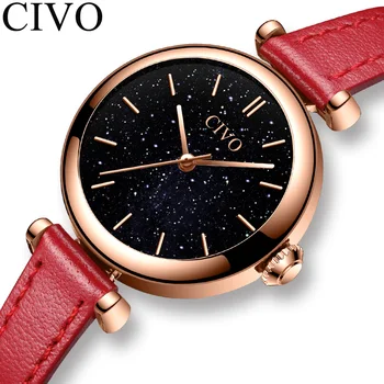 

CIVO Women Watches Montre Femme 2019 Top Brand Quartz Wristwatch Ladies Watch Luxury Red Leather Strap Waterproof Clock 8104