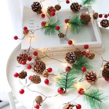 

2M 20LEDs Christmas Pine Cones Branch Red Beads Stars Wood LED String Light Christmas Tree Fairy Light Party Wedding Decorative