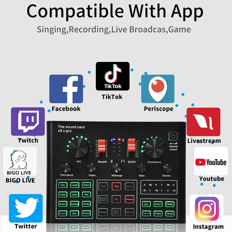 Pro Mixer Placa de Som Computador Microfone ao Vivo Placa de Som Plug Play Grande Rotação Mais Grandes Empurrões Profissional V9x - Image 4