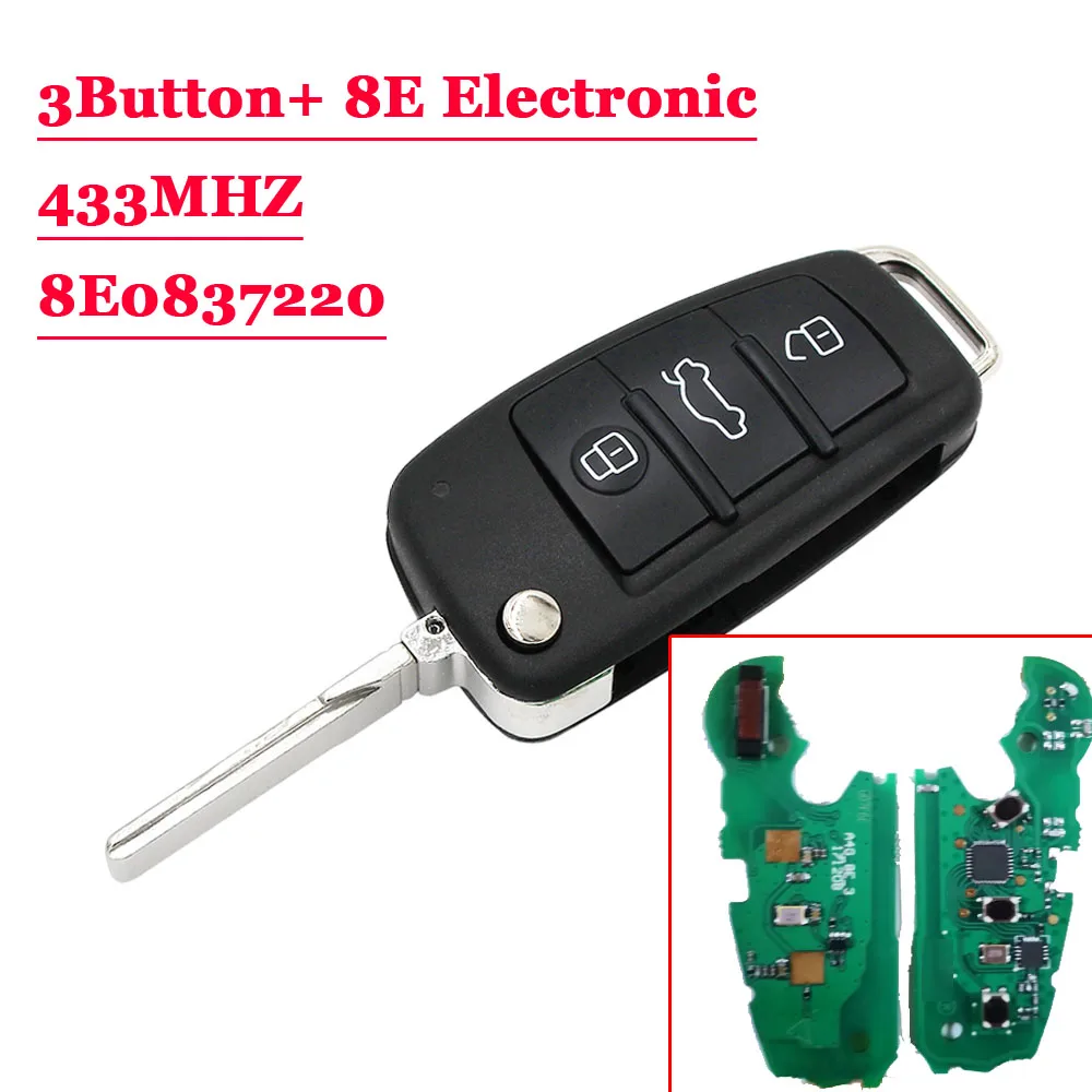 REMOTE CAR KEY FOB CONTROL 433MHZ FOR  AUDI A6 S6 Q7 2004-2015 8E CHIP 4F0837220R 4F0837220M 4F0837220T