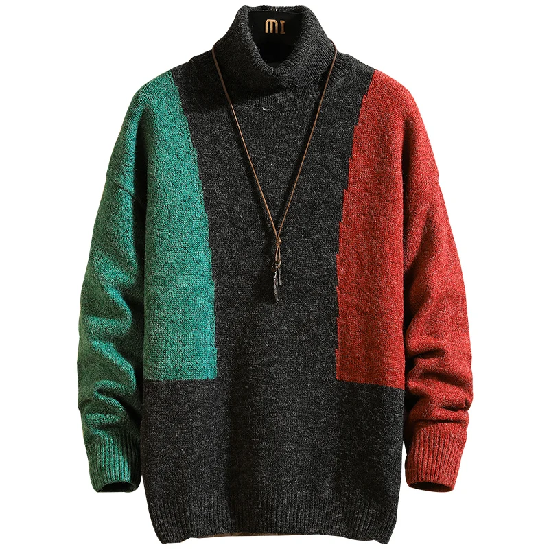 ^*Best Offers 2019 Autumn Winter Christmas Casual O-Neck Patchwork Pullover Sweater Men Turtleneck Fashion Brand Warm Pull