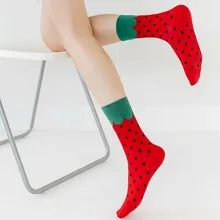 Носки на год женские длинные носки студенческие модные забавные Женские носочки с фруктовым принтом, хлопковые уличные носки в стиле Харадзюку