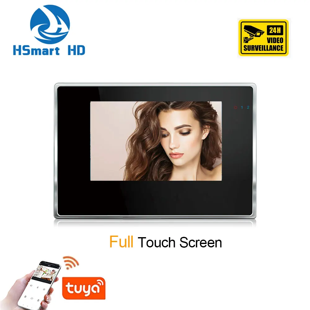 Sistema de Vídeo Porteiro com Dispositivo de Visão sem Fio 7 Wifi Noturna Câmera Detecção Movimento Branco - Preto 2 Monitores Toque App Telefone 9 Cheap Interfone com câmera