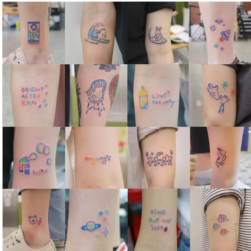 

40pcs Girly Style Tattoo Stickers English Waterproof Long-lasting Simulation Ins Style Korean Small Fresh and Cute Net Red Tempo