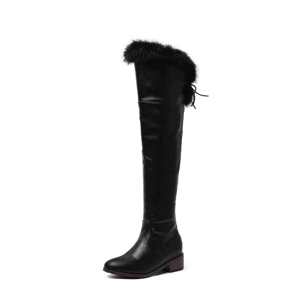Женская брендовая обувь наивысшего качества в стиле ретро; большие размеры 48; меховые зимние сапоги для русской зимы; женские повседневные Сапоги выше колена - Цвет: black