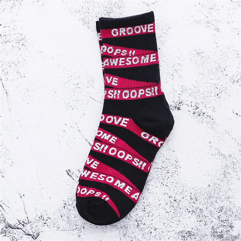 Black Red Groove Женские хипстерские носки в стиле Харадзюку с надписью «OOPS» и рисунком «Groove», вечерние носки унисекс для клуба, скейтборда, уличных танцев - Цвет: Black Red Groove
