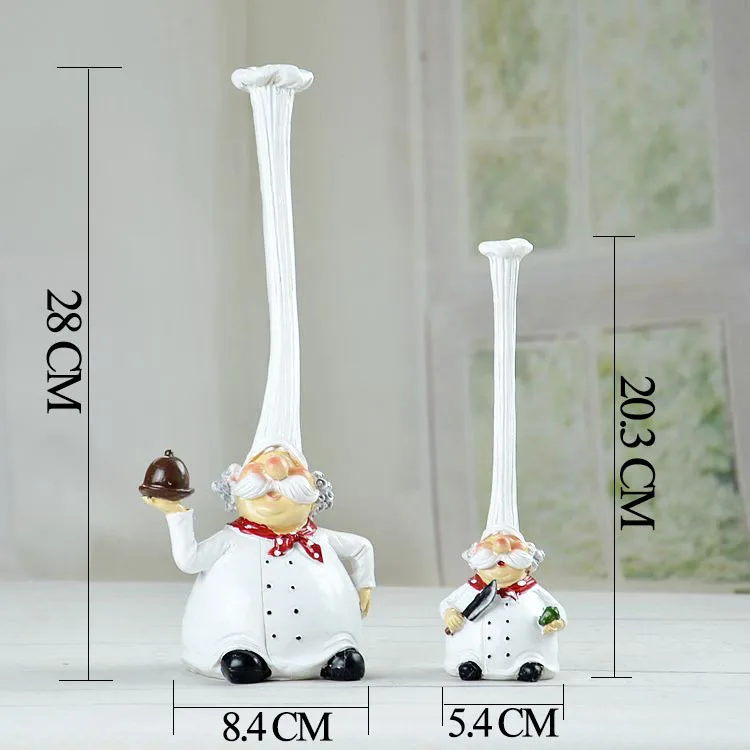 VILEAD 20cm 28cm Resin High Hat Chef Figurines American Rustic Creative Kitchen Restaurant Home Decoration Ornaments Crafts Gift