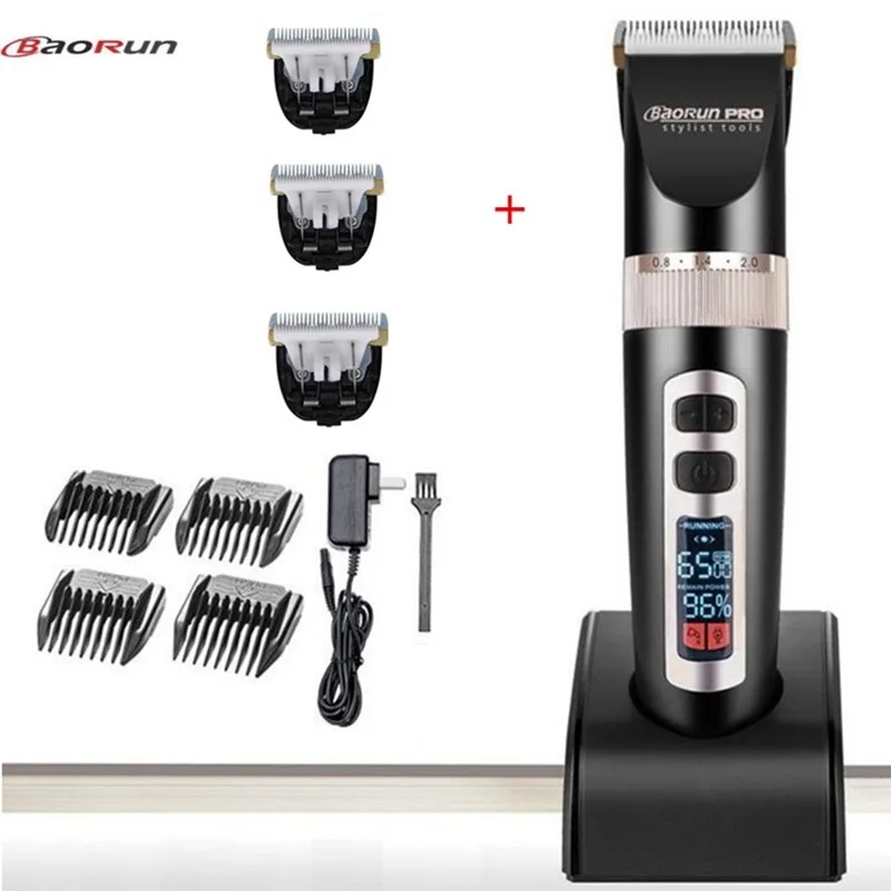 1 machine 4 blade Парикмахерская Машинка для стрижки волос профессиональный триммер для волос для мужчин Электрический Резак для стрижки волос инструменты ЖК-дисплей Li-battery - Цвет: 1 machine 4 blade