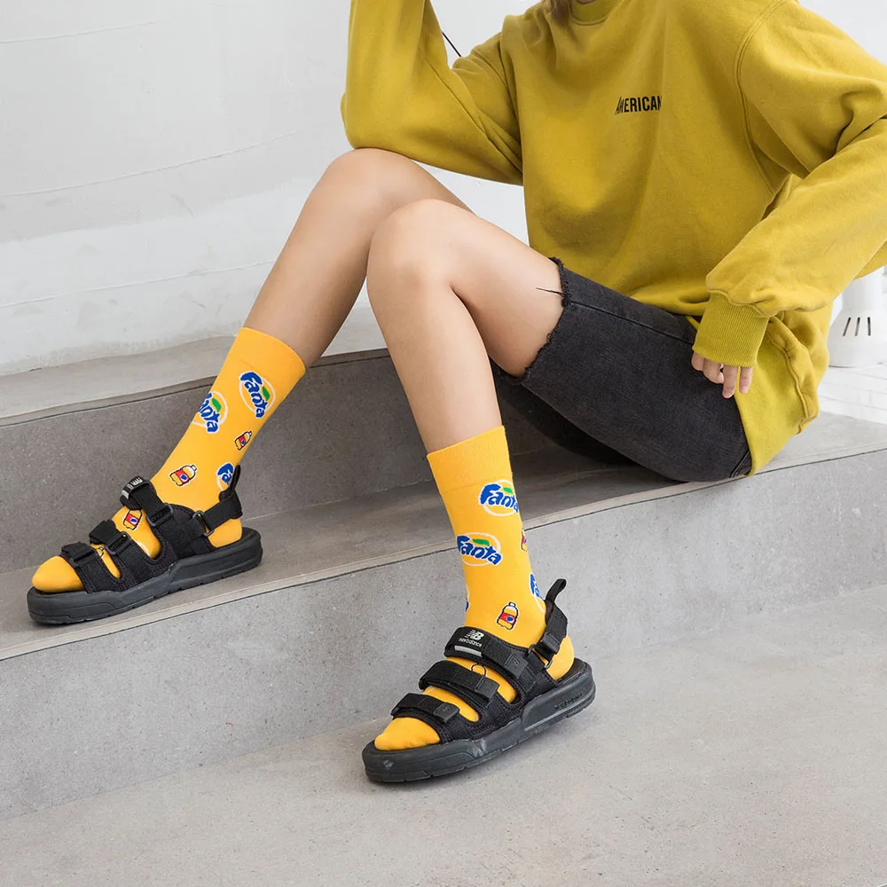Женские носки осень зима мультфильм Забавный Harajuku тренд хип хоп команды счастливые носки повседневные женские хлопковые чулки уличная