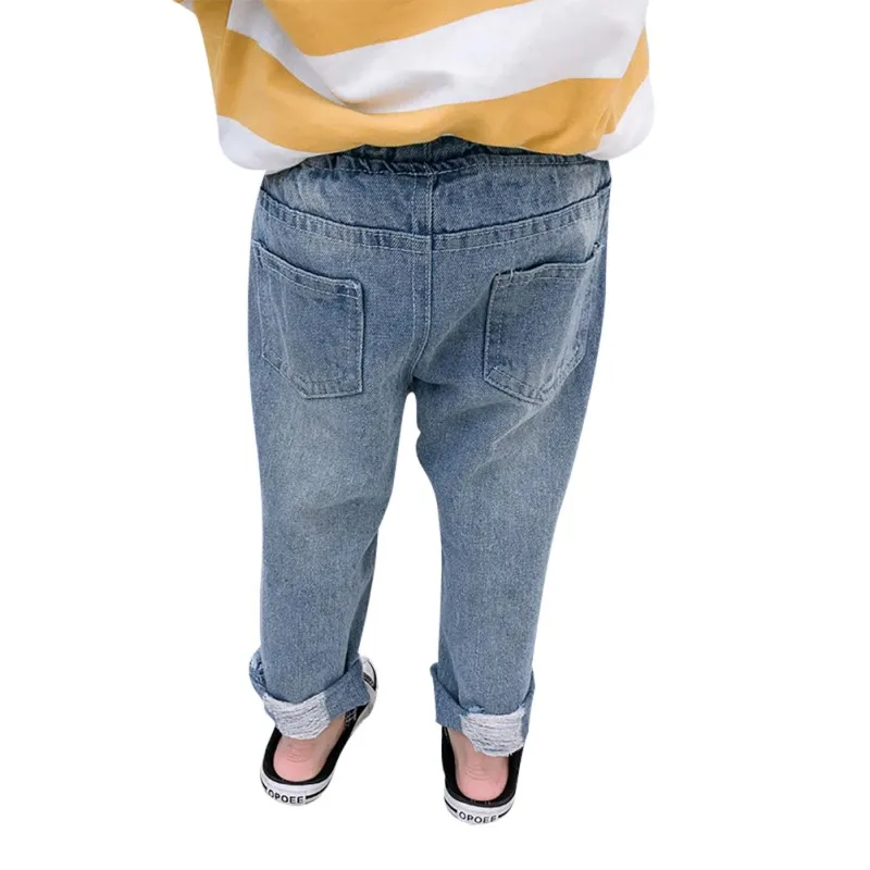 Детские рваные брюки стиля гранж для мальчиков и девочек, джинсы Модные Узкие голубые джинсовые штаны для подростков