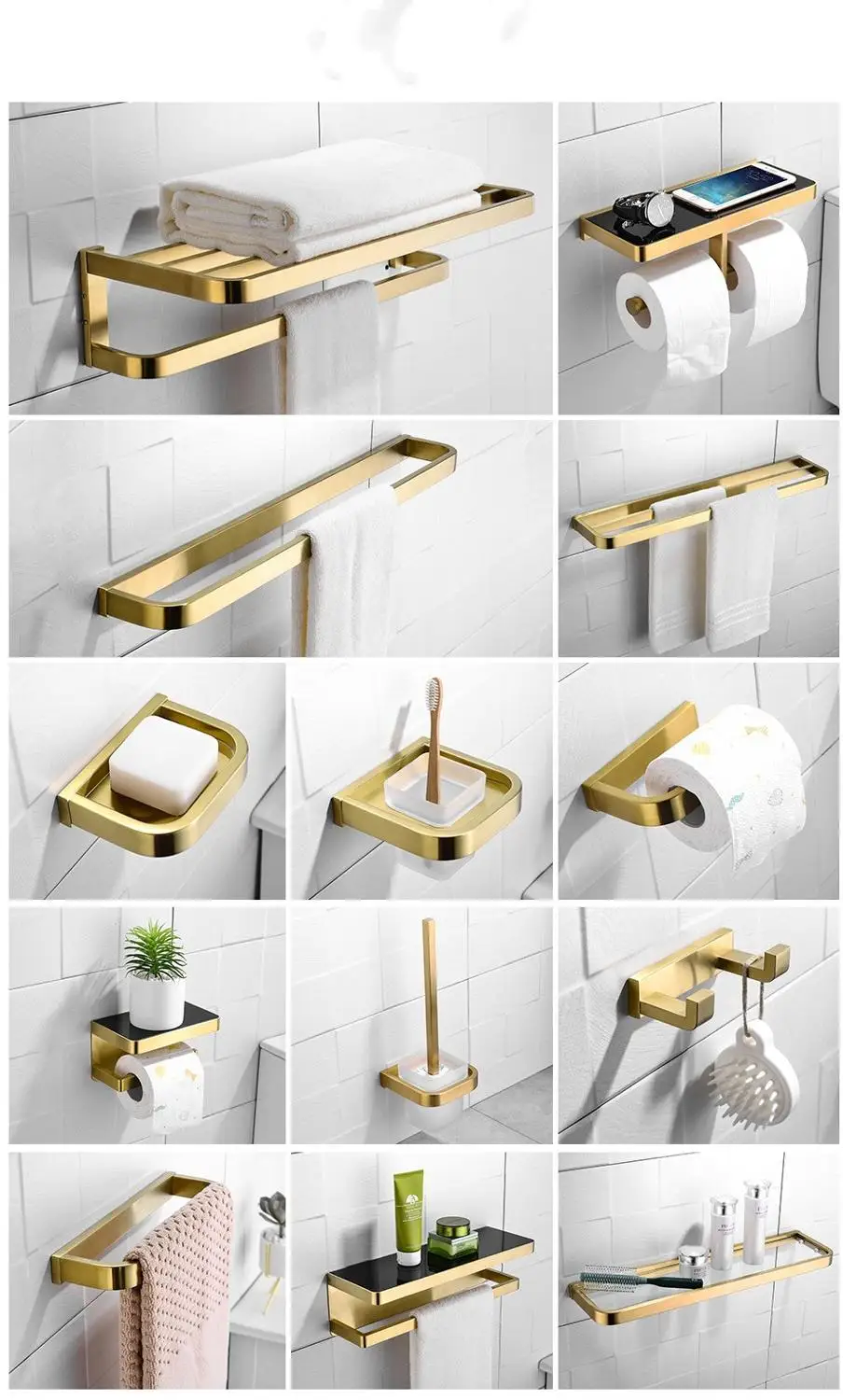 13 PCS/Set Top quality Brushed gold home hotel Bathroom hardware accessories set 304 Stainless steel Quality assurance