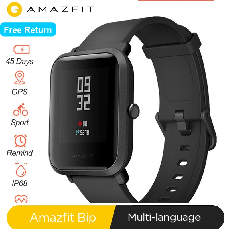 Смарт-часы Amazfit bip, gps, для мужчин и женщин, Bluetooth, частота сердечных сокращений, 45 дней, Amzfit bip, смарт-браслет, умные часы, A1608, MiFit, приложение, Android, iOS