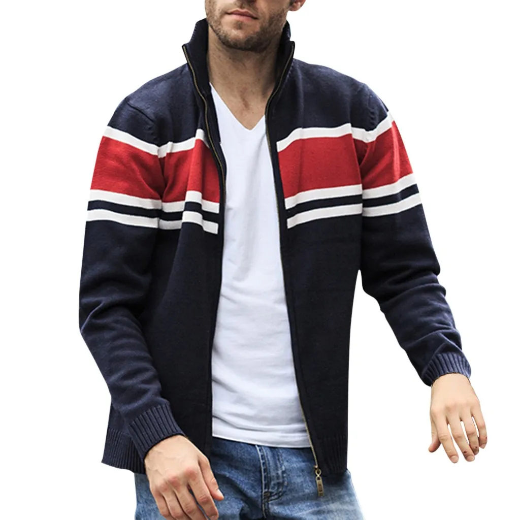 Красный Модная мужская куртка Chaqueta Hombre, Осенний вязаный кардиган в стиле пэчворк, модная бейсбольная куртка на молнии - Цвет: Красный