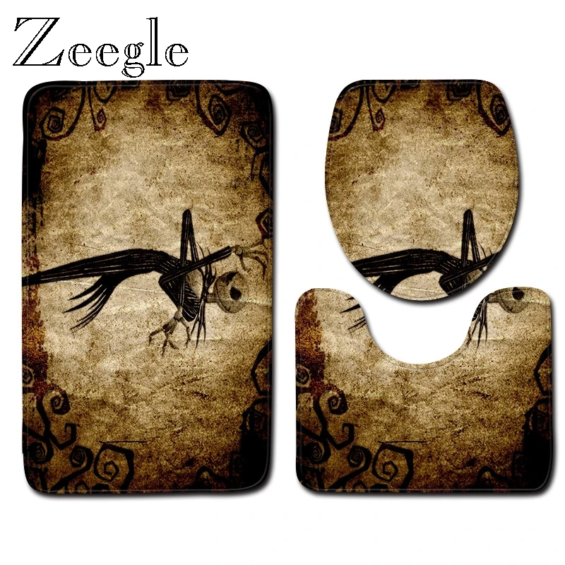 Zeegle Halloween Bath Mat Set Toilet Decor Rug Microfiber Pedestal Rug Toilet Seat Cover Bathroom Decoration Rug Set Modern Mat