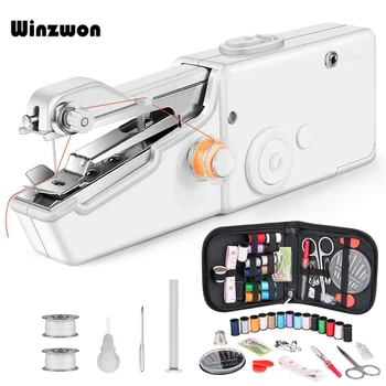 

1Set Portable Handheld Sewing Machine Quick Stitch Sew Needlework Cordless Clothes Fabrics Mini Sewing Machine With Sewing Kits
