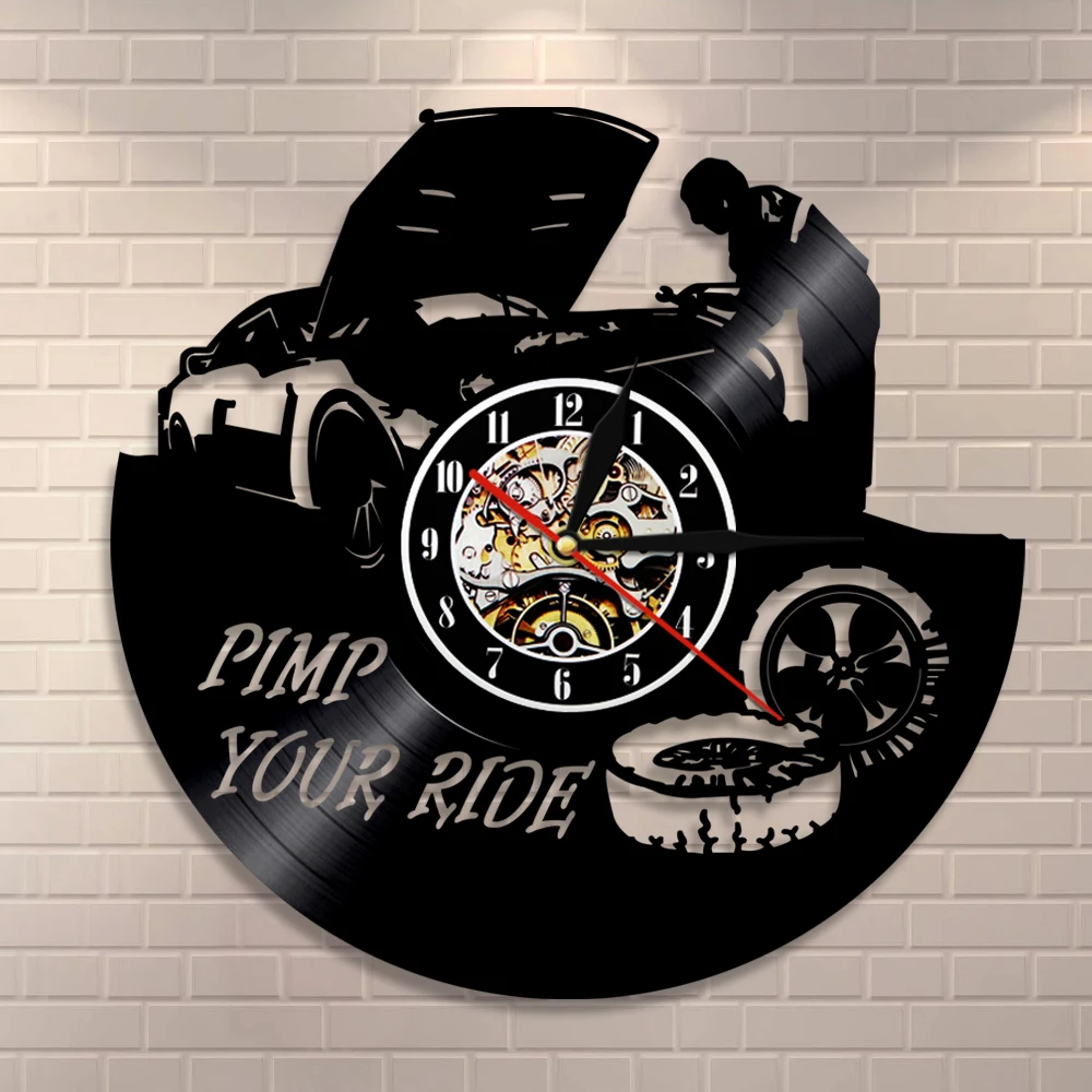 

Pimp Your Ride Quote Motto Sign Wall Art Modern Clock Vinyl Record Wall Clock Vintage Garage Services Repair Decorative Clock