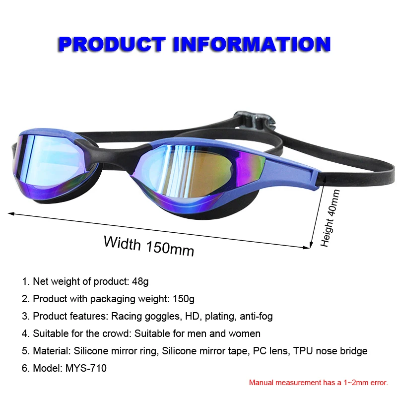 Professional Racing Swimming Goggles Set, Plating, Waterproof, UV