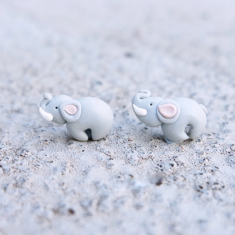 Ручная работа, полимерная глина, милые серьги-гвоздики в виде слона для девочек, детские модные ювелирные изделия, женские Мультяшные 3D серьги в виде животных, подарок