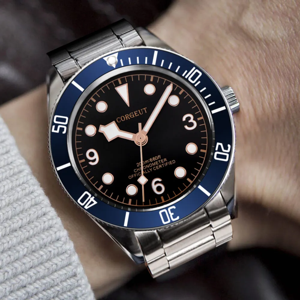 

Corgeut Mechanical Watch luminous sapphire Schwarz Bay Men Automatic Sport Swim Clock Luxury Brand male Mechanical Wrist Watch