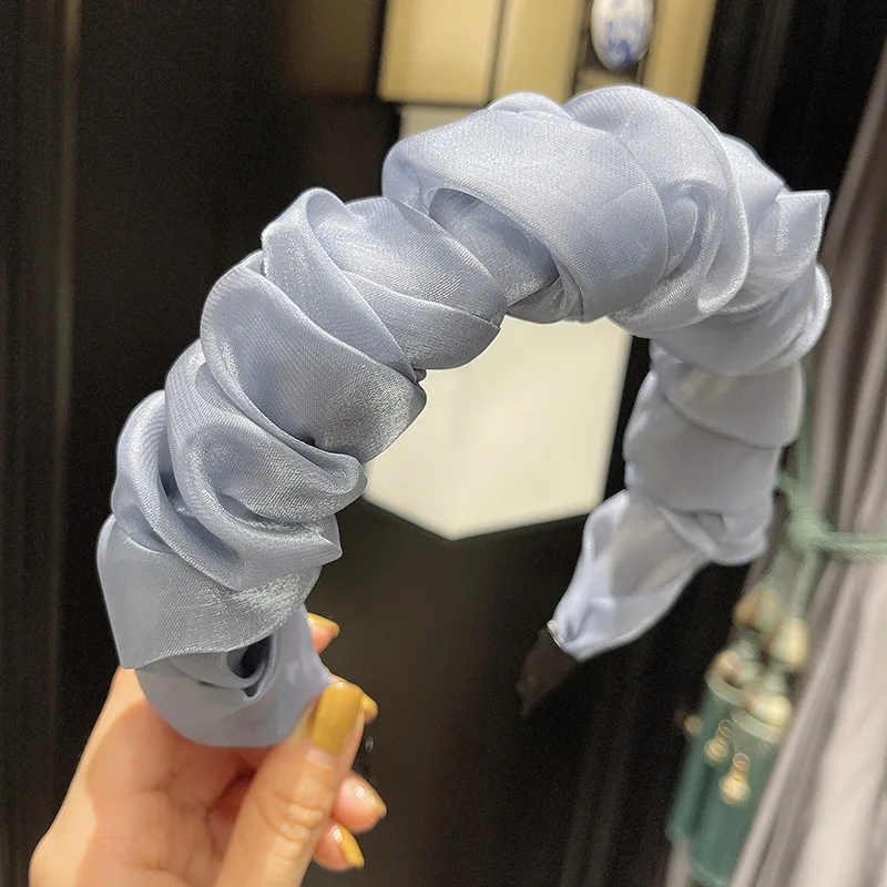 Vintage Organza Ruched Folds Headband for Women Korean Girls Bezel Hair Hoop Spring Summer Headwear Hairbands Accessories crocodile hair clips