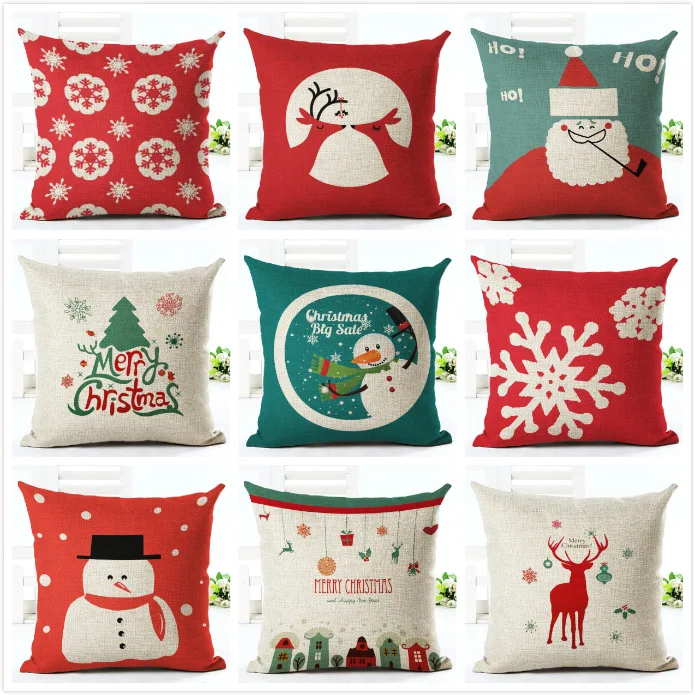 

Happy Christmas Cushion Covers Soft Comfortable Linen Cotton Pillowcase Seat Sofa Home Decoration Santa Claus Pillow Cover