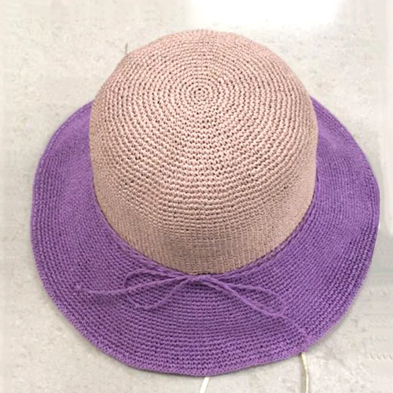 Raffia Sun Женская Летняя шляпка корейский праздник ЗОНТИК КЕПКА Женская однотонная Защита от солнца с солнцезащитным козырьком Повседневная купольная шляпы-котелки H7377