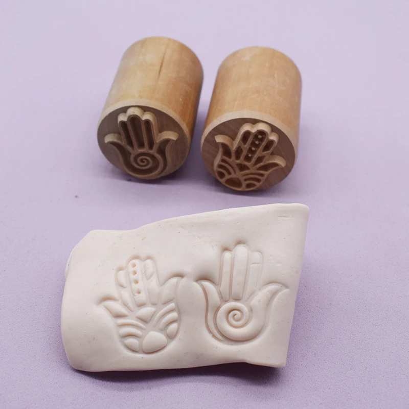 NEW Pottery Tool Fatima Lucky Hand Texture Block Print Emboss Carved Wooden Clay  Stamp Argil Tools for Ceramics 3.5CM Round - AliExpress