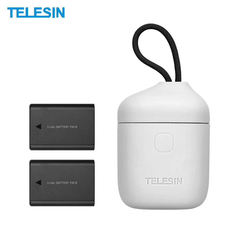 TELESIN Allin Box Waterproof NPFW50 Battery Charger with Batteries Dual Channel Charger Support Read SD Card for Sony Alpha