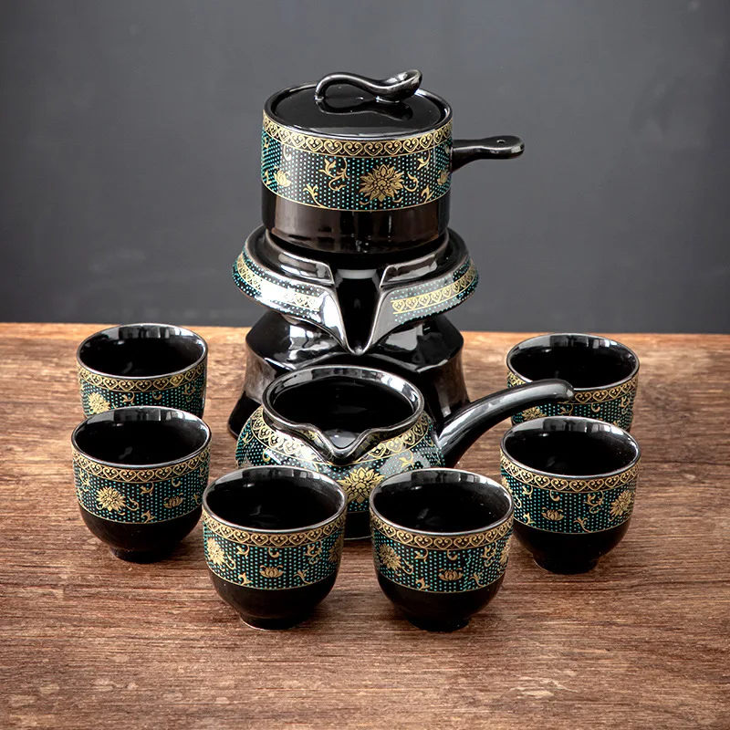Ceramic Stone Grinding Semi-automatic Kung Fu Tea Set Creative Wisteria Gilding Tea Ceremony Supplies