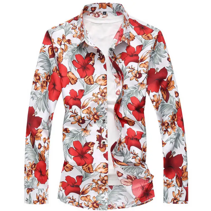 Модные цветочные мужские рубашки больших размеров M ~ 5XL 6XL 7XL повседневные мужские рубашки с цветочным принтом черные, белые, красные, синие