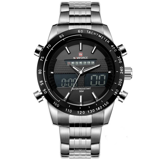 white black Relogio masculino, люксовый бренд, NAVIFORCE, мужские модные спортивные часы, мужские кварцевые цифровые аналоговые часы, мужские полностью Стальные наручные часы - Цвет: white black
