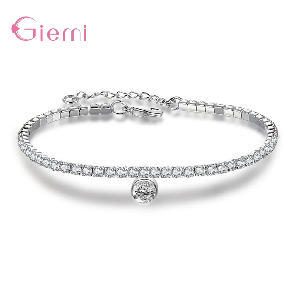 Большая рекламная акция, серебряный браслет из натуральной 925 пробы, Круглый/Капля воды/форма сердца для выбора, элегантные модные ювелирные изделия для женщин