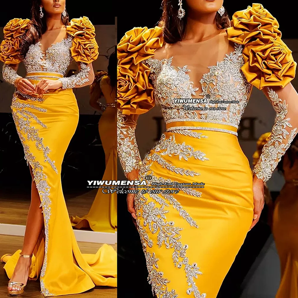 

Luxury Mermaid Mermaid Prom Dress Appliques Beaded Robes De Cocktail Full Sleeves Pleated With Splity Formal Party Evening Gowns