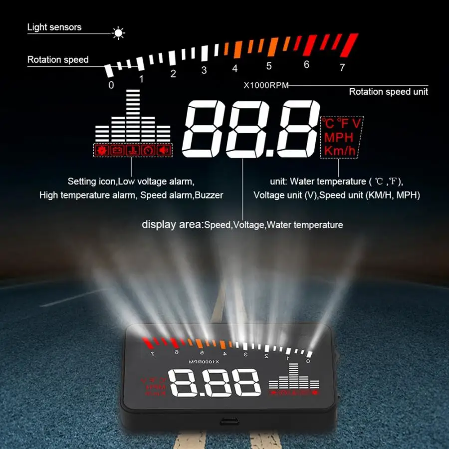 X5 HUD 3,5 дюймов Универсальный Автомобильный HUD Дисплей ODB2 система Предупреждение автомобильные аксессуары