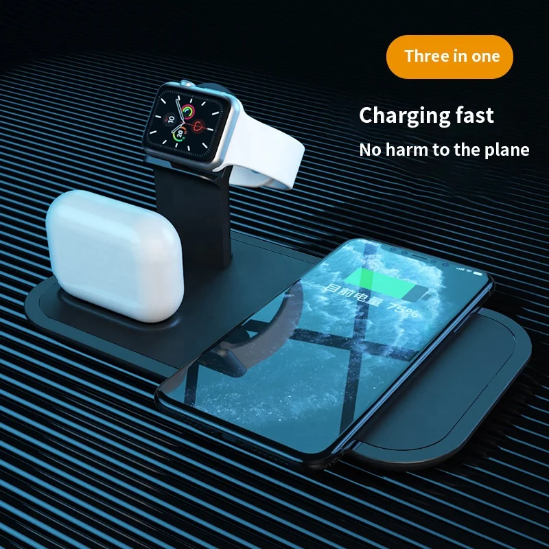 

Wireless Charging Mobile Phone Watch Headset Universal Three-in-one Fast Charging Wireless Charger Stand Holder Dropship