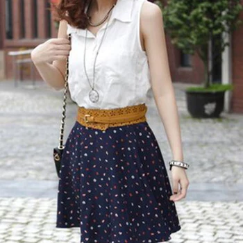 

Dresses Coat Female Waistband Pin Buckle Solid Color PU Leather Belt Corset Belt Hollow Flower Design Vintage Wide Waist Belt