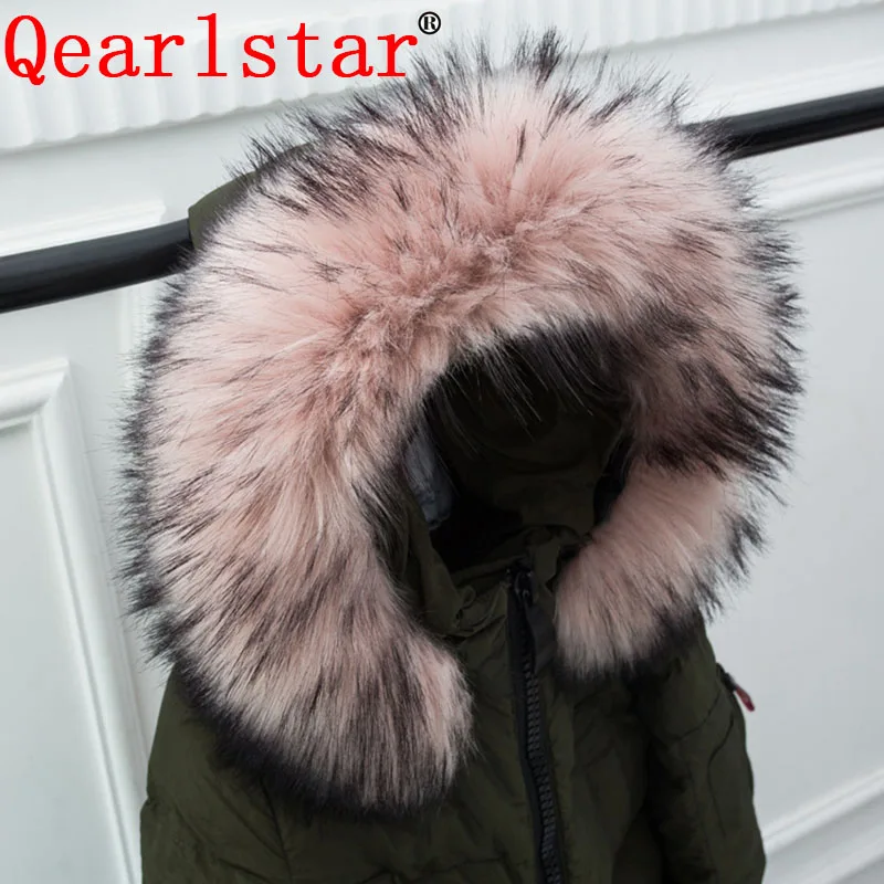 Qearlstar новый шарф из искусственного меха енота зимние куртки капюшон меховой