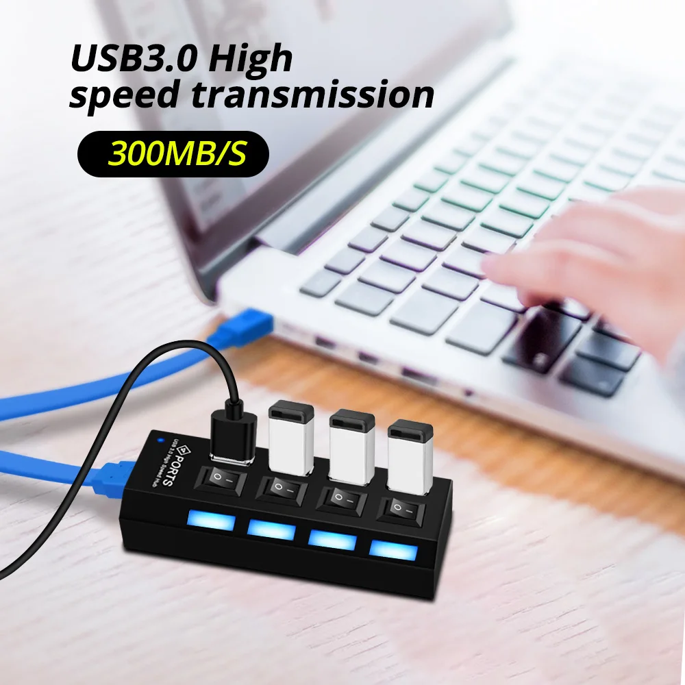 FONKEN usb-хаб 3,0 переключатель светодиодный дисплей 4 порта расширитель 5 Гбит/с хаб клавиатура концентратор разветвитель адаптер для настольный компьютер, принтер планшет мышь