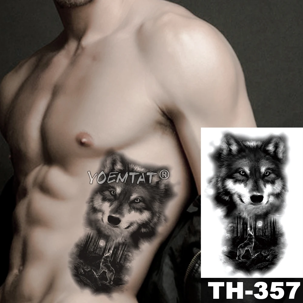Sketch Tiger Temporary Tattoo Sticker Lion Wolf Waterproof Tatto Warrior Soldier Wings Body Art Arm Fake Tatoo Men Women