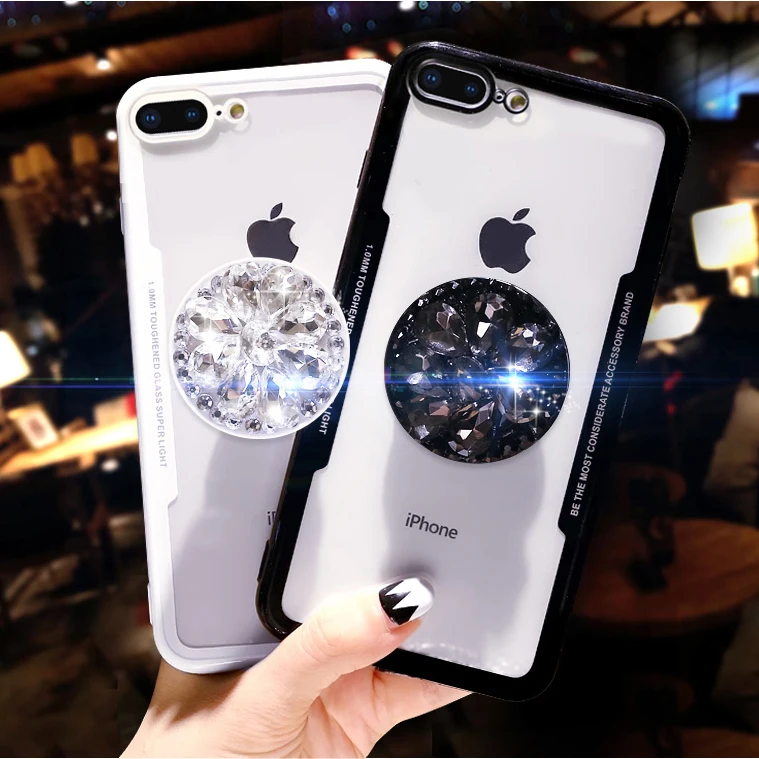 

Luxury Glass Case For Iphone X XS MAX XR 8 8 Plus 7 7 Plus With Diamond Stand Case For Iphone 6 6S Plus Phone Case Cover