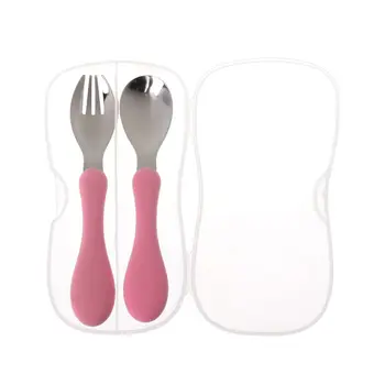 

Baby Cutlery Candy Color Fork Spoon Set Infant Tableware Children Food Feeding Dinnerware Soft Handle Toddler Utensil