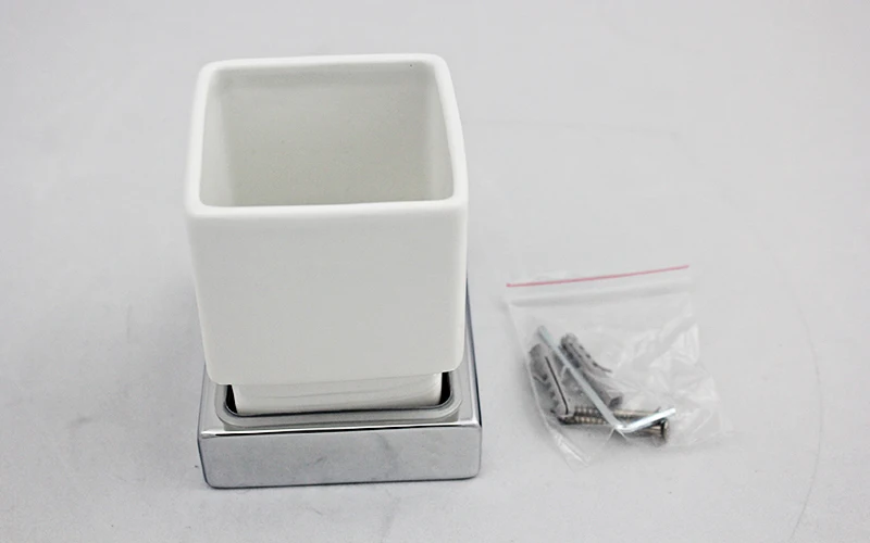 Vidric Square Toothbrush Holder Bathroom Accessories tumble holder tooth brush holder in Brass Chrome with Ceramics Cup EL81884