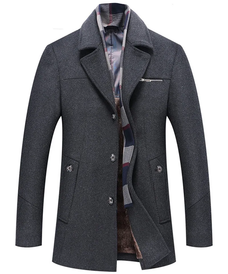Panelled Mens Designer Wool Jackets Fashion Slim Single Breasted Mens Wool Coats Casual Pocket Males Clothing