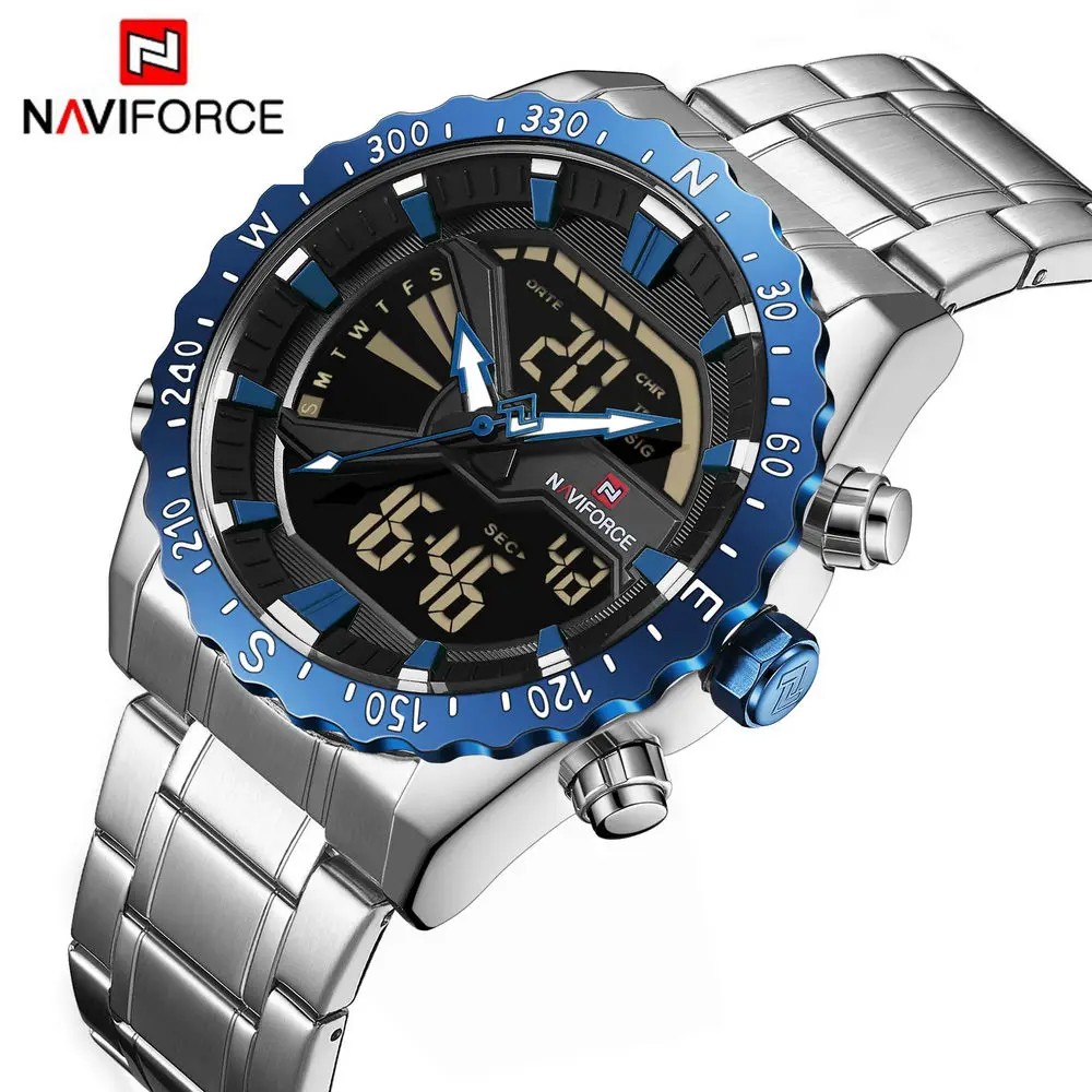 

2019 NAVIFORCE Military Digital Watches Men Multifunction Dual Time Quartz Man Watch Brand Luxury Sport Wristwatch Steel Strap
