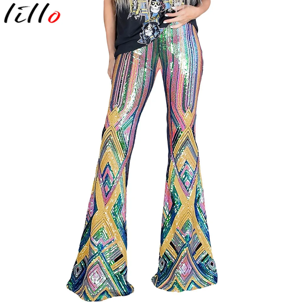 Women Colorful Sequin Pants Glitter 
