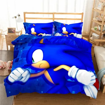 

3 Piece Bedding Set Sonic Hot Cartoon 3D Print Design Soft Duvet Cover Bedding Luxury Bed Quilt Cover Kids Boys